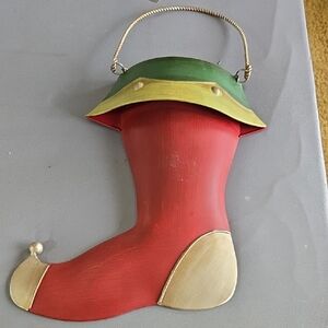 Red and Green Holiday Metal Stocking Decor To Hang On Door Or Wall